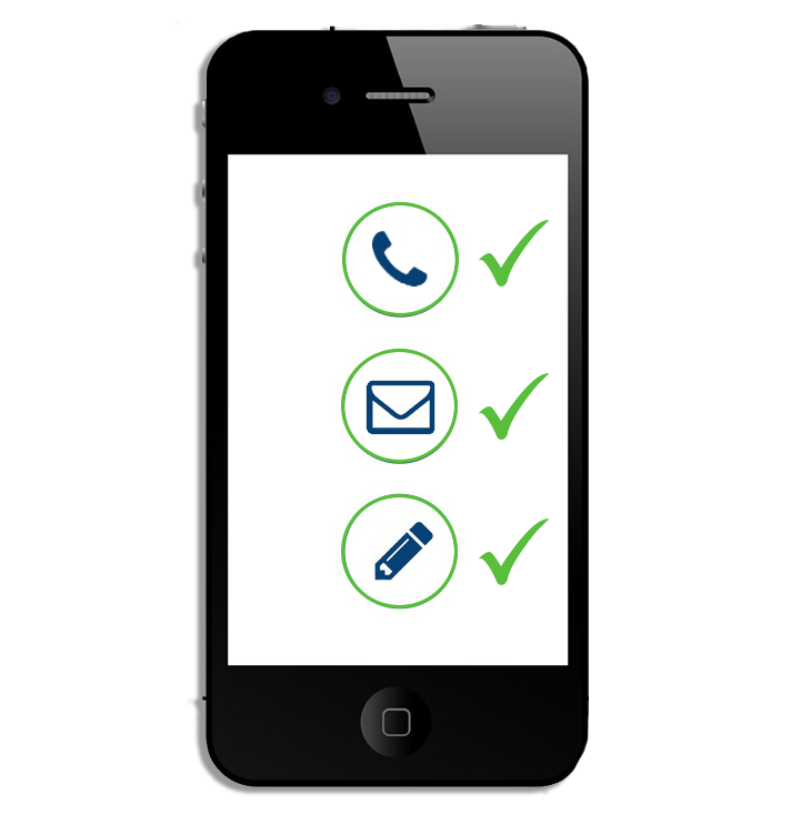 smart phone displaying symbols for phone number, email address and notes